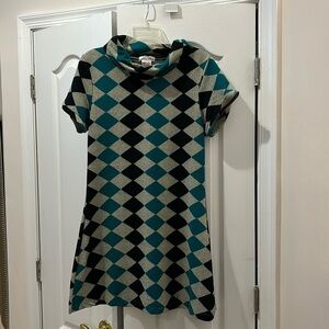 Funky People L short sleeve grey teal blackish blue harlequin diamond print epic